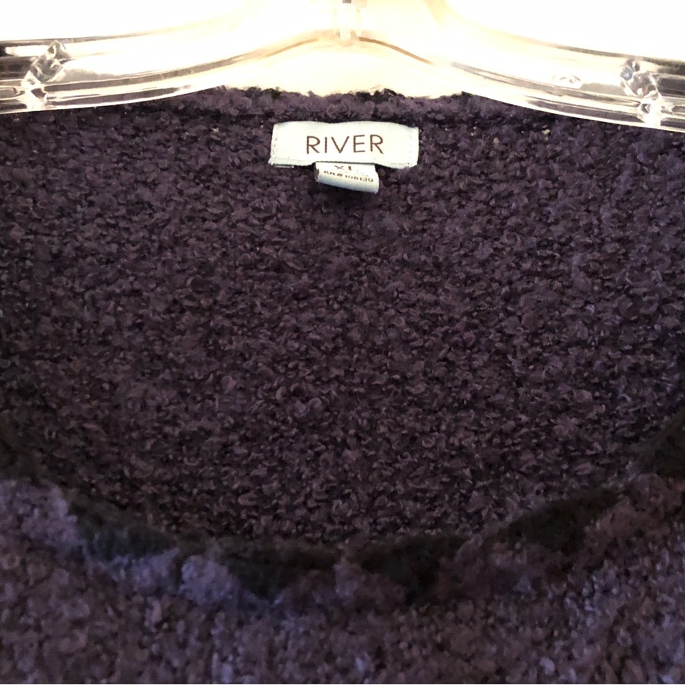 Purple sweater with velvet trim by River. Size XL